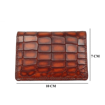 Burnished Deep Cut Tan Croco Leather Card Holder