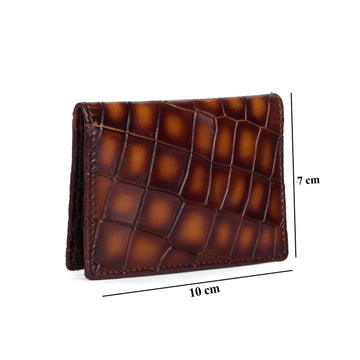 Cognac Smokey Finish Cut Croco Textured Leather Card Holder