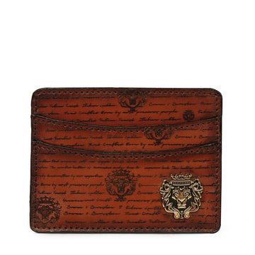 Classic Tan Darker Scritto Laser Leather Card Holder with Lion Logo by Brune & Bareskin