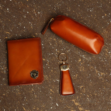 Tan Combo Leather Passport Holder, Sunglasses Cover and Stylish Key chain By Brune & Bareskin