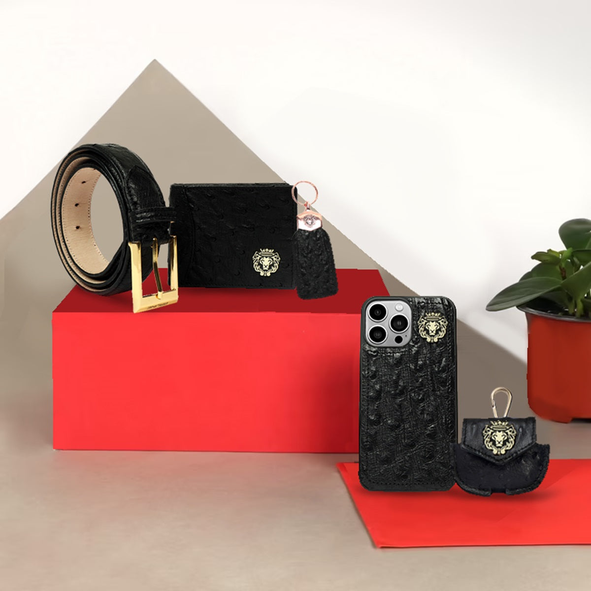 Luxurious Combo of Mobile Cover, Keychain and Airpods Cover in Real