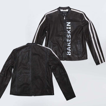 Biker Jacket Made on order in Black Leather & White Strips by Brune & Bareskin