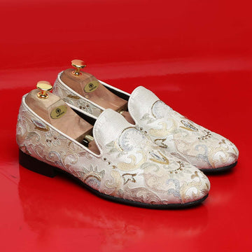Handcrafted Mix-Match Wedding White Loafers by Brune & Bareskin