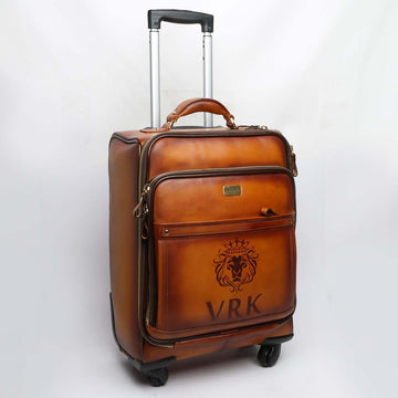 Handcrafted Tan Leather Trolly Bag with VRK Initials by Brune & Bareskin