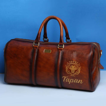 Customized "TAPAN" Initial Tan Leather Duffle Bag by Brune & Bareskin