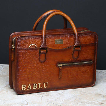 Leather Laptop Bag Crafted With BABLU Metal Initial by Brune & Bareskin