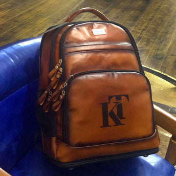 Customized Tan Leather Backpack with Hand painted Your Name Initials by Brune & Bareskin