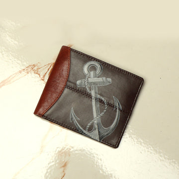 Hand Painted Anchor Sign Brown Leather Wallet by Brune & Bareskin