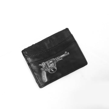 Pistol Hand Painted On Black Leather Card Holder by Brune & Bareskin