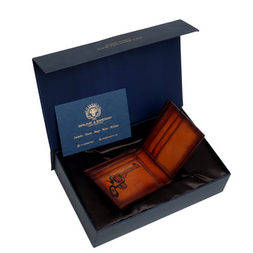 Hand Painted Gun On Tan Leather Wallet by Brune & Bareskin