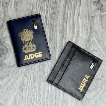 Bi-Fold Blue Black Genuine Leather Card Holder by Brune & Bareskin