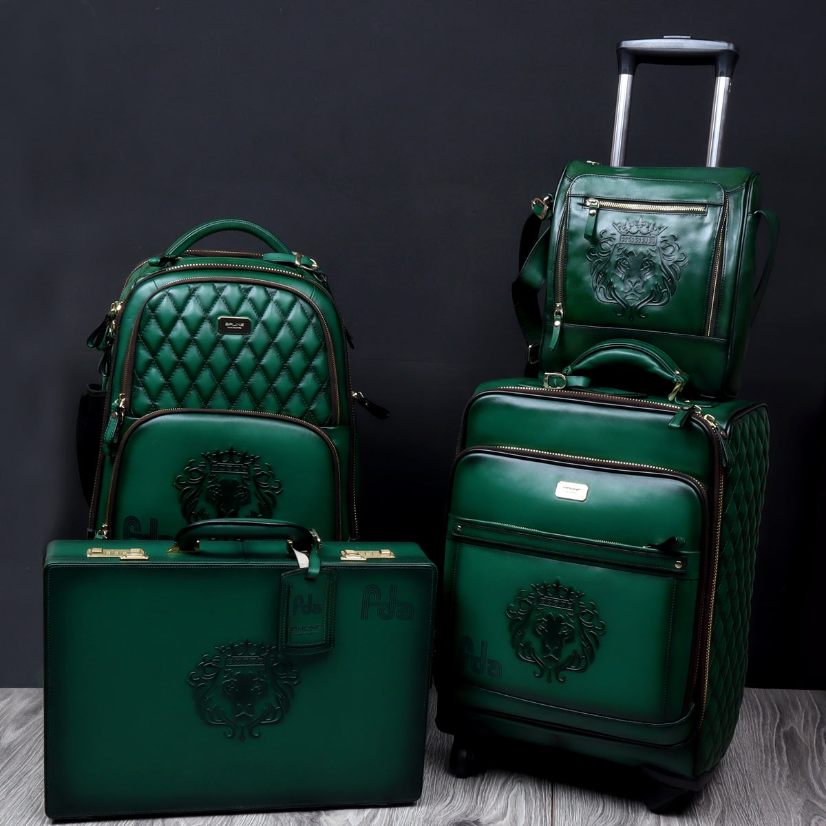 Bespoked Green Leather Backpack, Trolly Bag & Briefcase by Brune & Bareskin