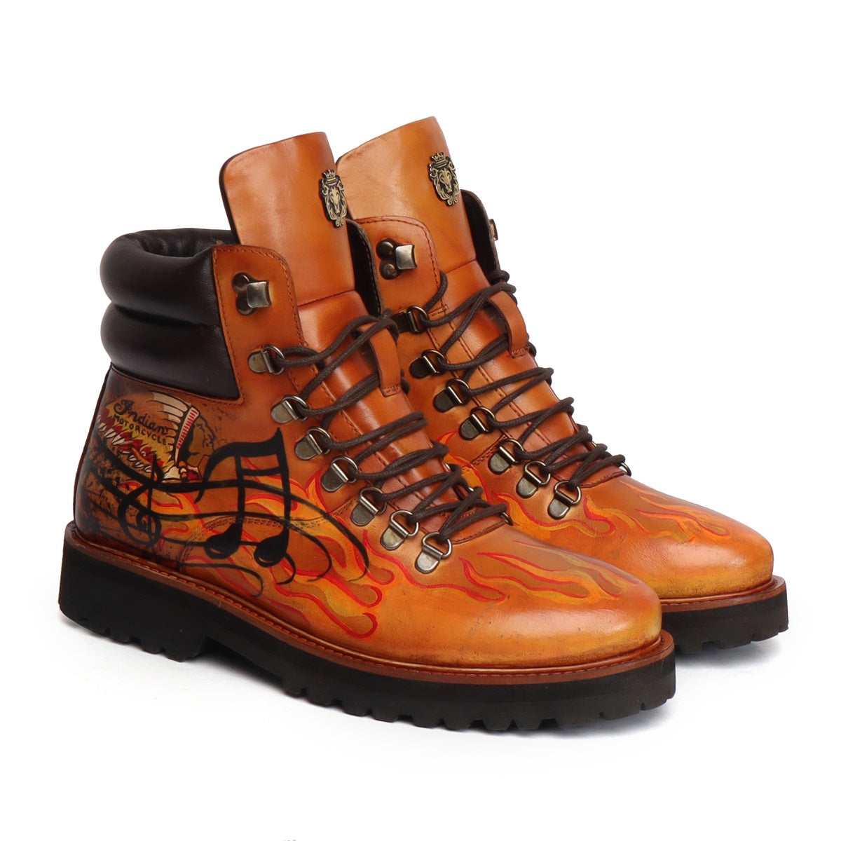 Bespoked Tan Leather Hand Painted Lace-Up Boots by Brune & Bareskin