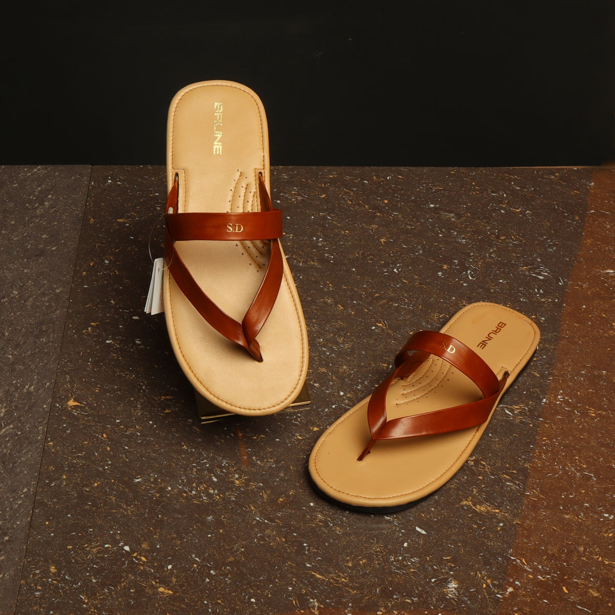 Bespoke Women's Tan Beige Knotted V-Strap Customized Slippers with Name Initial By Brune & Bareskin
