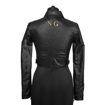 Bespoke "SG" Embroidery Initial Classic Black Leather Short Ladies Biker Jacket By Brune & Bareskin