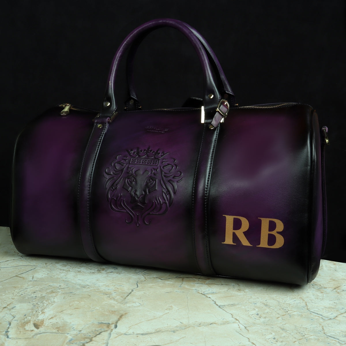 Customized "RB" Hand-Paint  Initial Purple Leather Duffle Bag with by Brune & Bareskin
