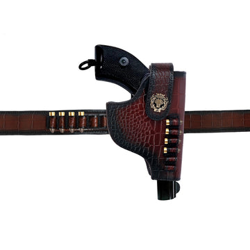 Bespoke Dark Brown Cut Croco Leather Combo of Gun Cover & Bullets Holder Belt by Brune & Bareskin