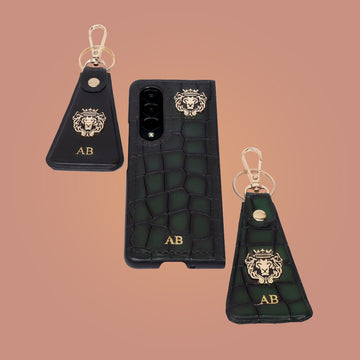Customized "AB" Initial On Green Croco Leather Combo By Brune & Bareskin