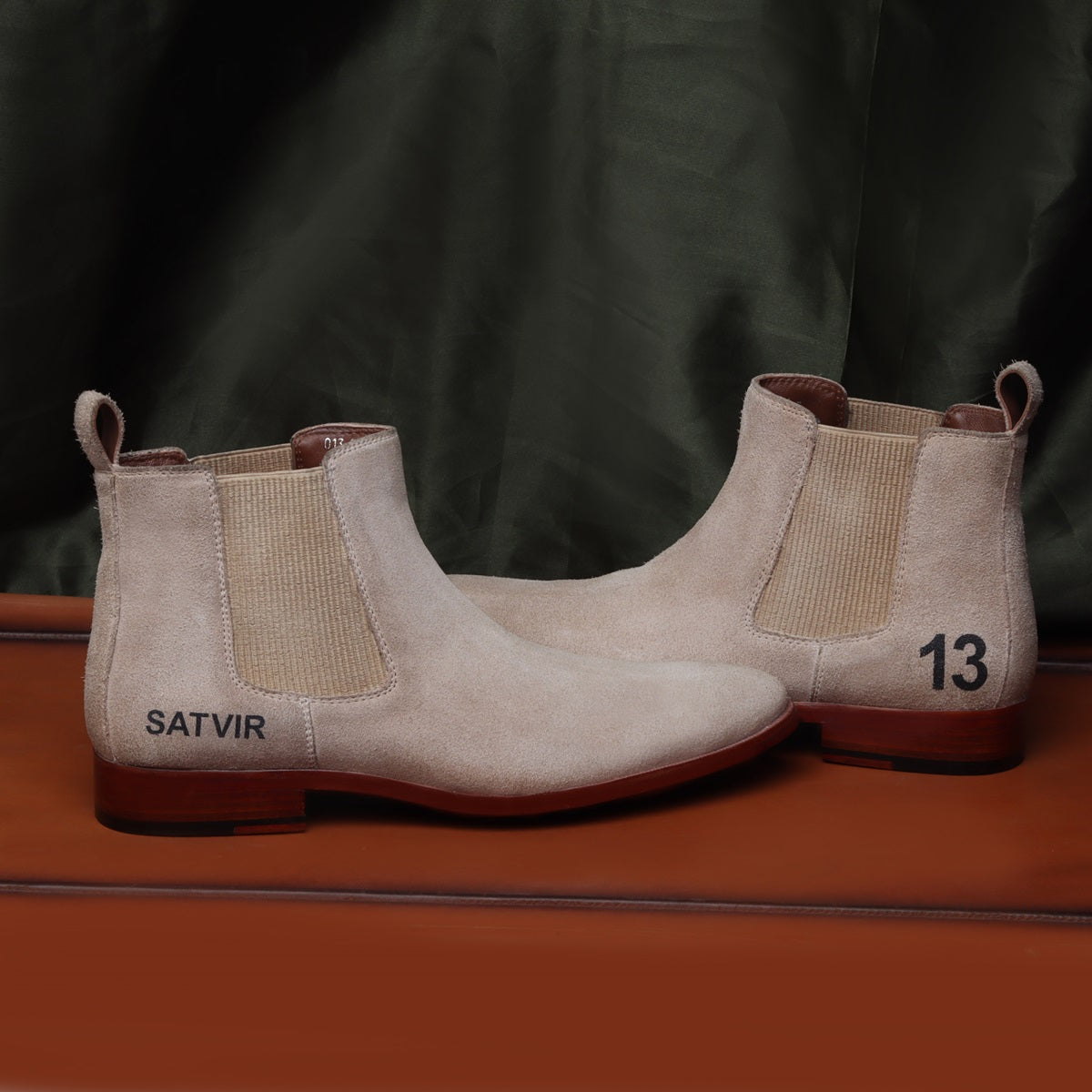 Bespoke Hand-Painted Name Initial Beige Suede Leather Chelsea Boots For Men by Brune & Bareskin