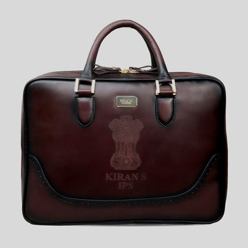 Bespoke Dark Brown Laser Brogue Detailing Leather Laptop Office Briefcase With Extra Compartment By Brune & Bareskin