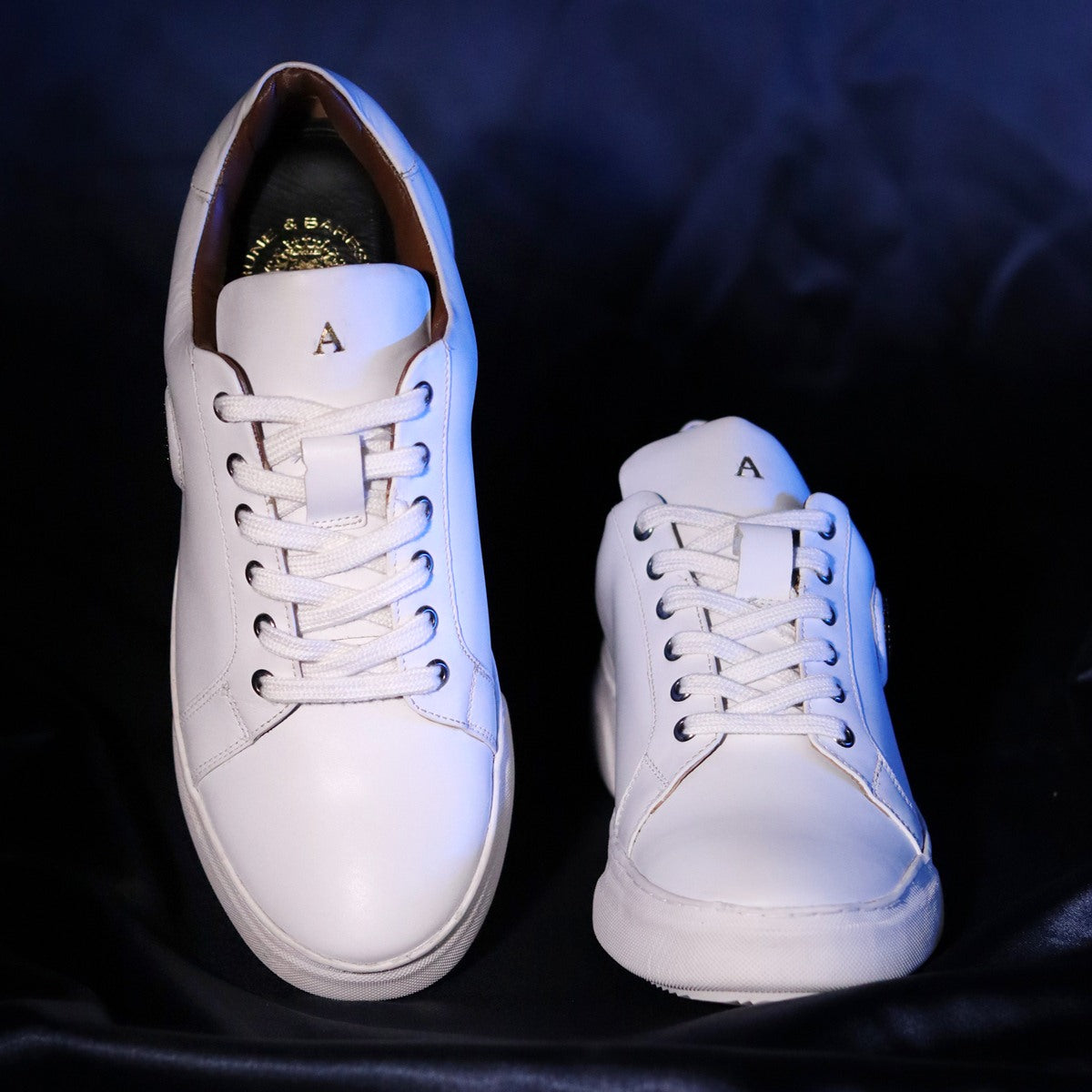 Bespoke Golden Embossed Initial White Leather Low-Top Lace-Up Sneakers by Brune & Bareskin