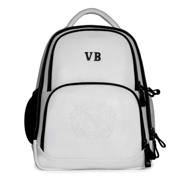 Customized Initial Embossed Lion White Leather Multi-Pocket Backpack By Brune & Bareskin