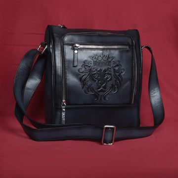 Bespoke Embossed Initial Grey Leather Cross Body Bag With Embossed Lion By Brune & Bareskin
