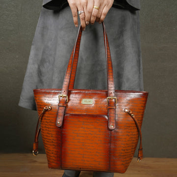 Tan Custom Scritto Story Medium Hand Leather Satchel Ladies Bag By Brune & Bareskin