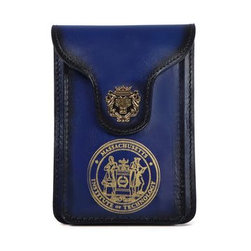 Double Pocket Blue Leather Pouch Mobile Cover