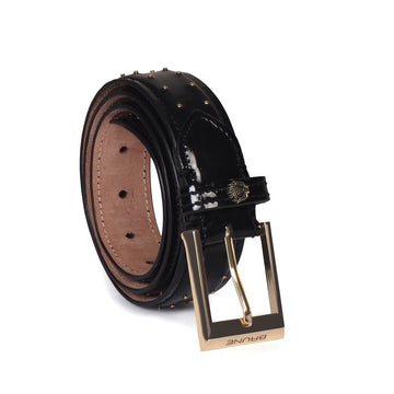 Pint-Sized Golden Stud Detailing Black Patent Leather Gold Finish Buckle Belts By Brune & Bareskin
