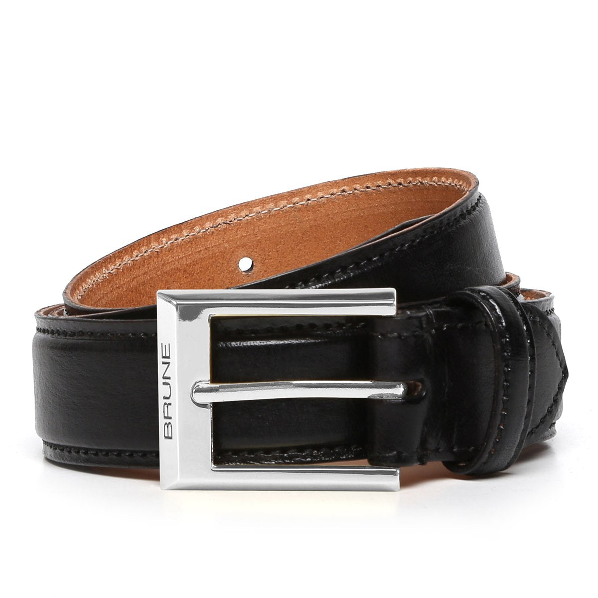 Black With Silver Square Buckle Hand Painted Leather Formal Belt For Men