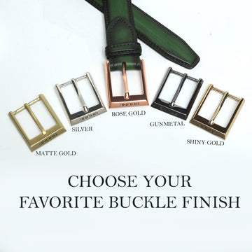 Green Leather Gold Finish Buckle Belts By Brune & Bareskin