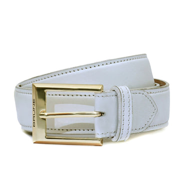 Men's White Hand Painted Leather formal Belt with Golden Square Buckle By Brune & Bareskin