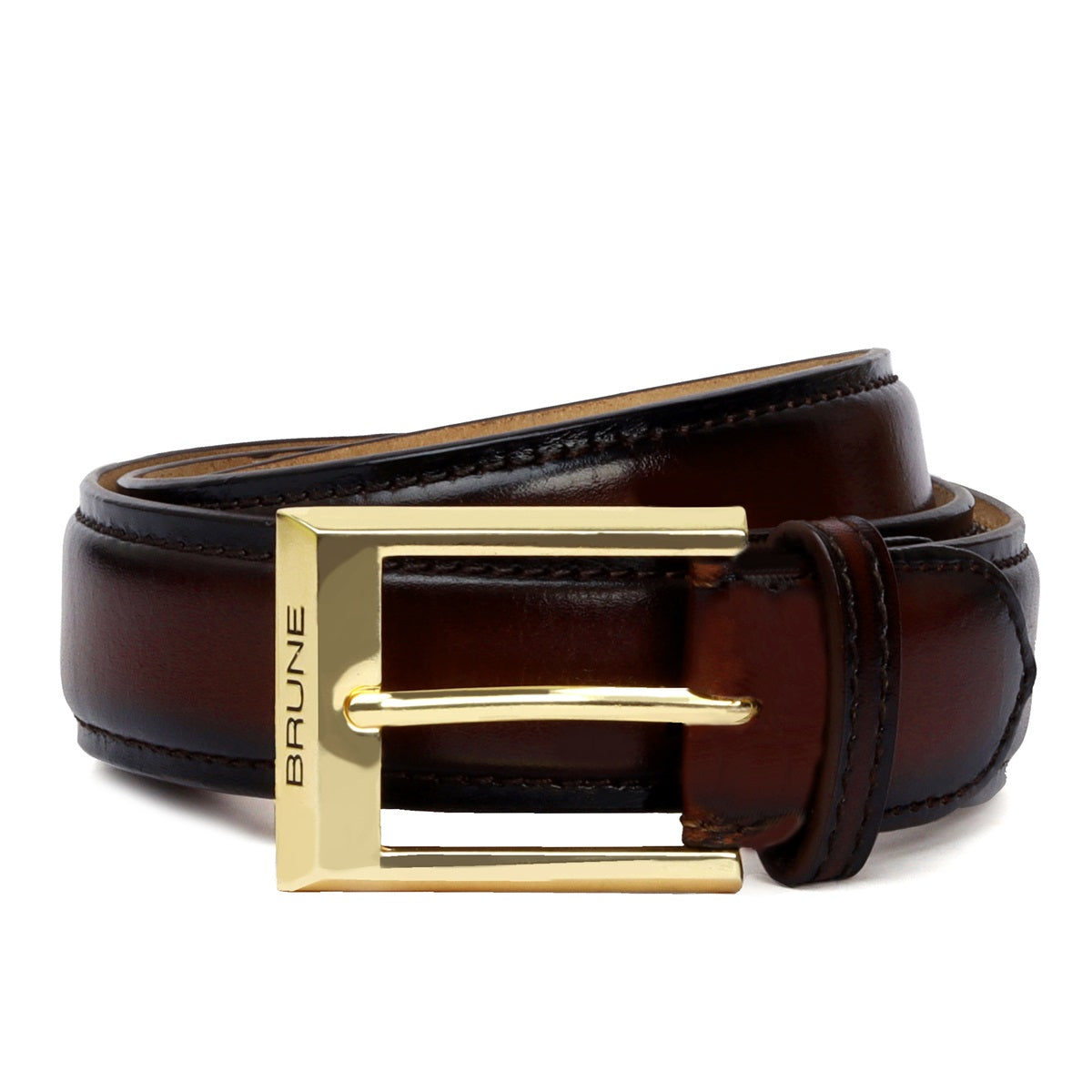 Dark Brown With Golden Buckle Hand Painted Leather Formal Belt