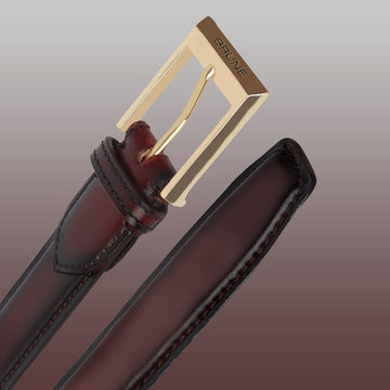 Dark Brown With Golden Buckle Hand Painted Leather Formal Belt