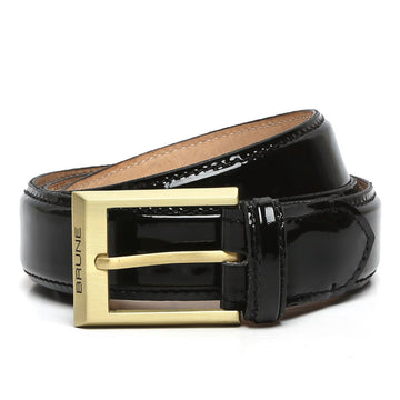 Black Patent Leather Matte Gold Finish Buckle Belts By Brune & Bareskin
