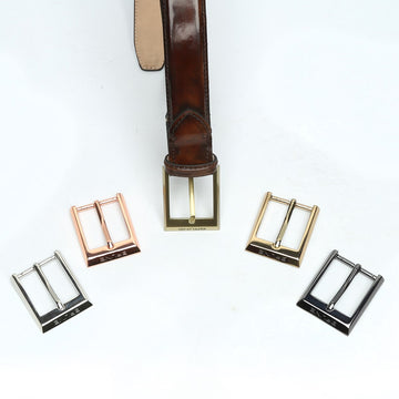 Dark Brown Patent Leather Belts with Matte Gold Finish Buckle By Brune & Bareskin