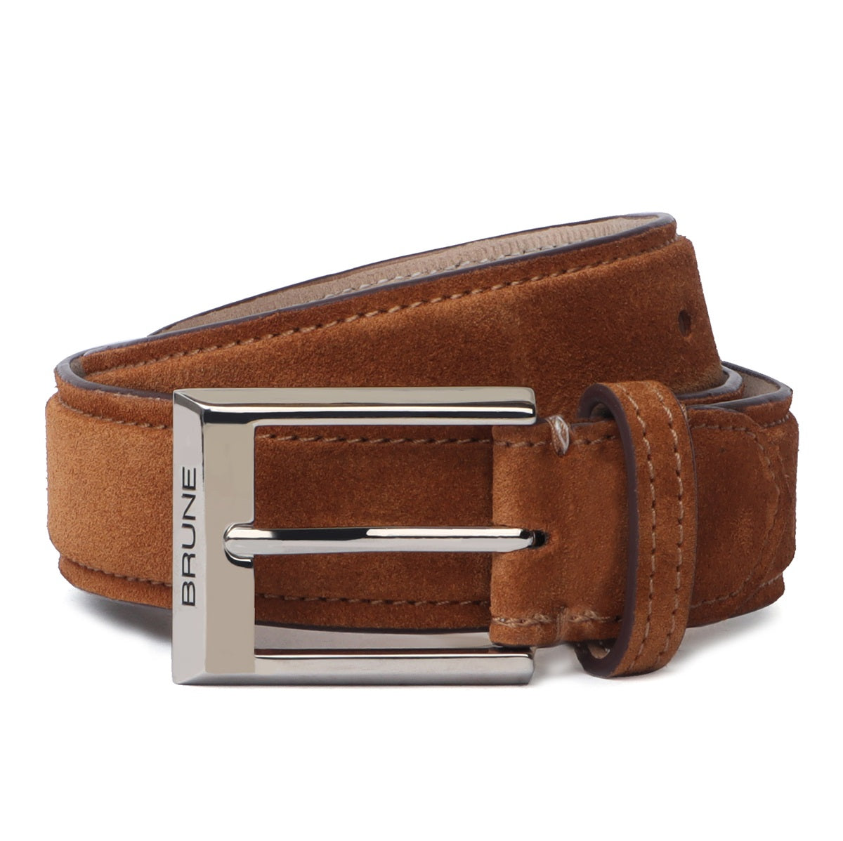 Brown Suede Leather Belt With Silver Metal Buckle for Men By Brune & Bareskin