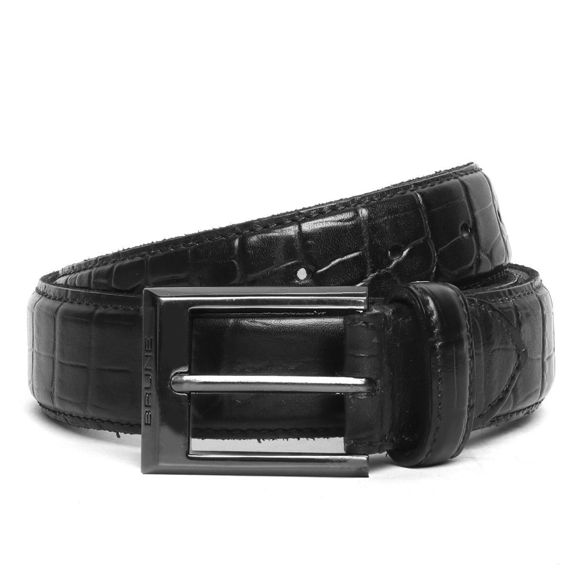 Luxurious Black Gunmetal Buckle Belt Deep Cut Leather By Brune & Bareskin
