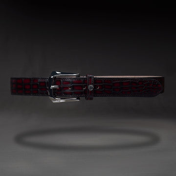 Smokey Finish Wine Belt in Croco Textured Leather Silver Finished Buckle By Brune & Bareskin