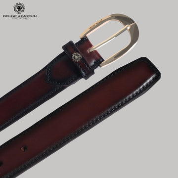 Hand Painted Men's Formal Belt in Dark Brown Leather with Oval Shape Buckle
