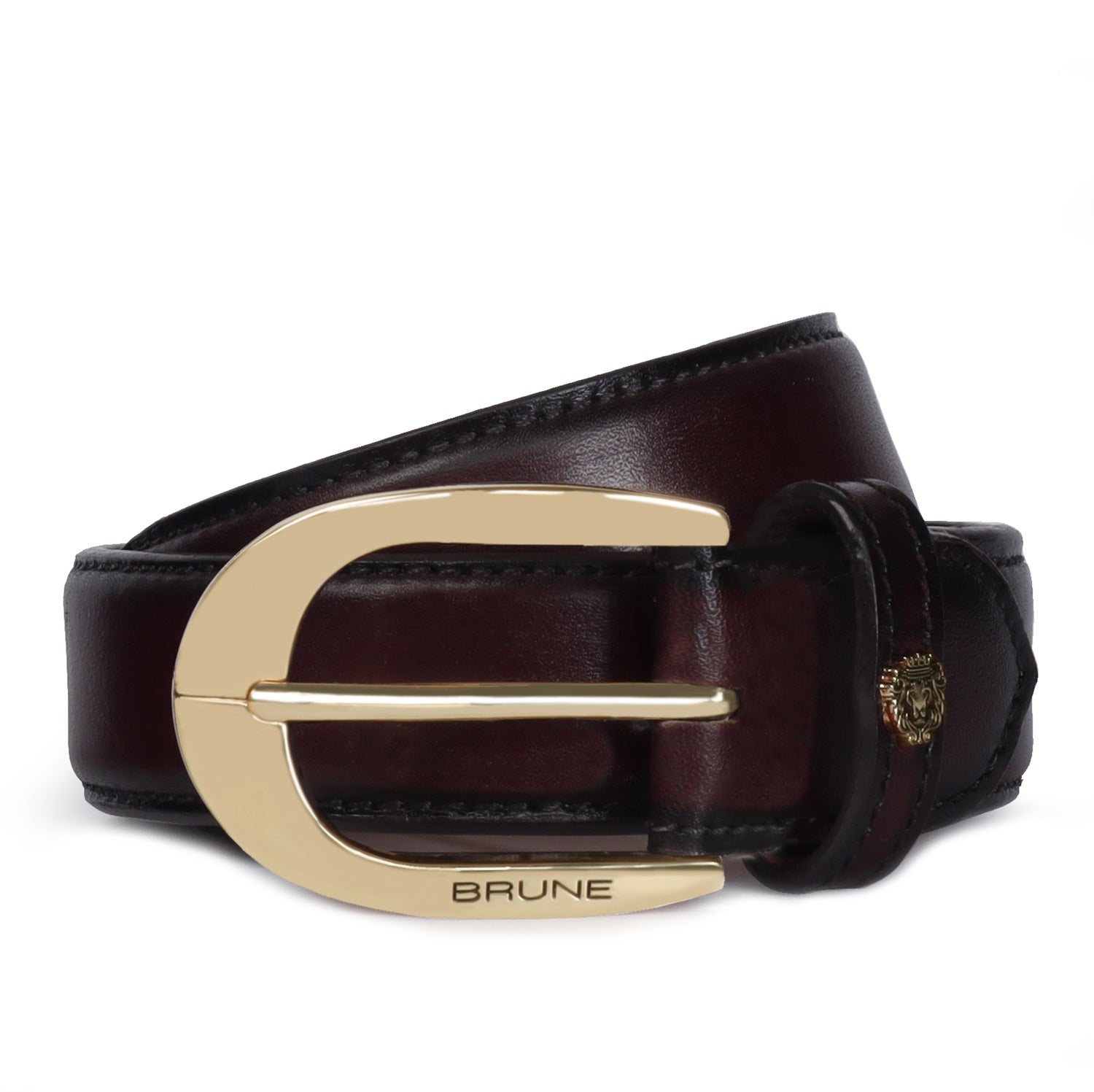 Hand Painted Men's Formal Belt in Dark Brown Leather with Oval Shape Buckle