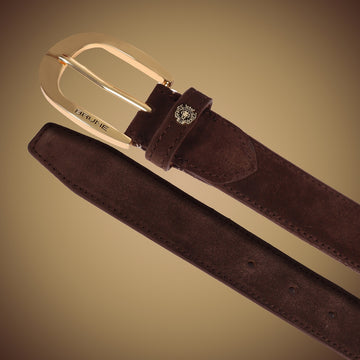 Mini Lion Dark Brown Suede Leather Oval Shape Buckle Men's Formal Belt By Brune & Bareskin