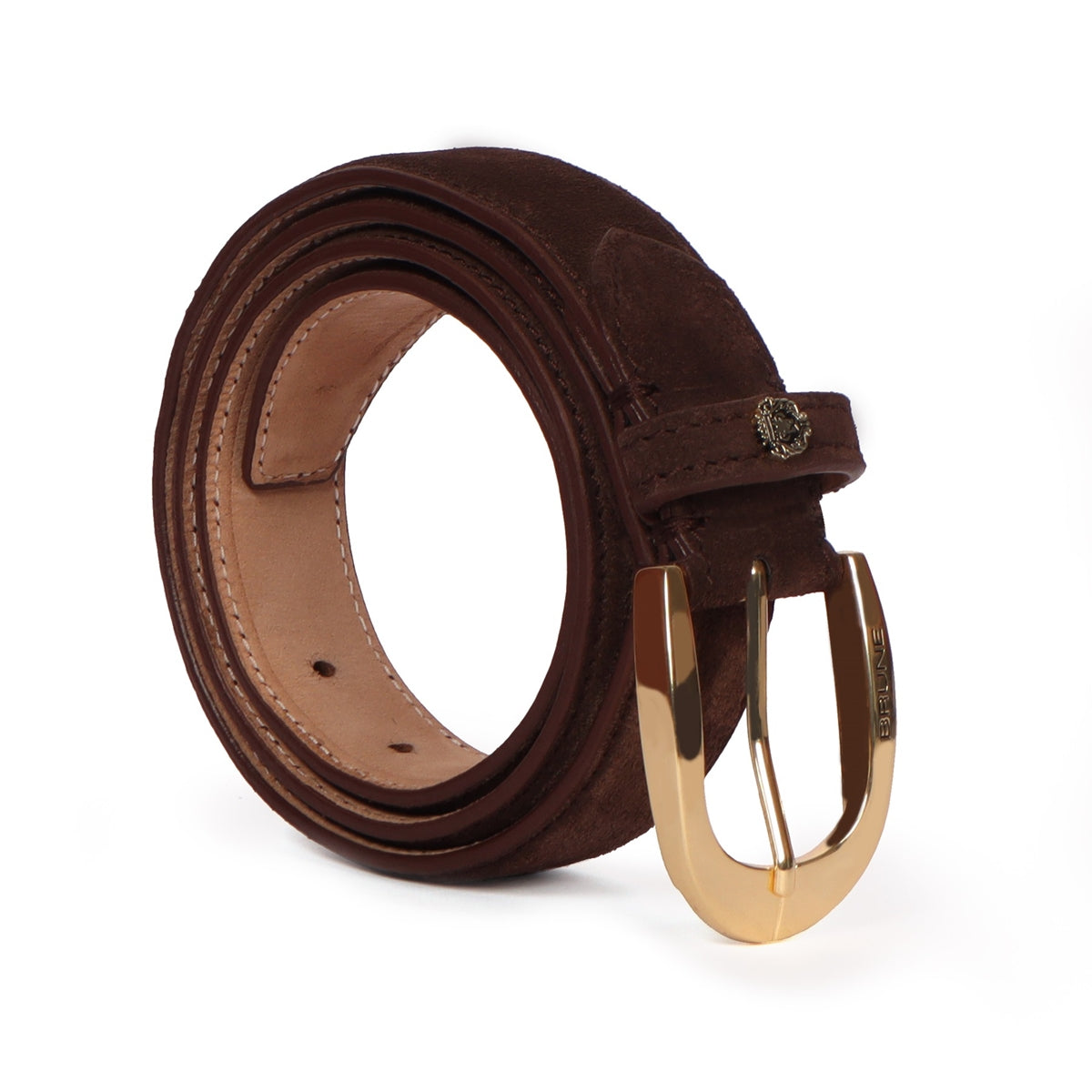 Mini Lion Dark Brown Suede Leather Oval Shape Buckle Men's Formal Belt By Brune & Bareskin 40