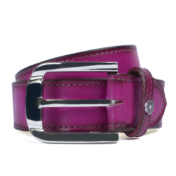 Premium Exclusive Hand-Painted Belt Pink Leather With Silver Finish Buckle Belt by Brune & Bareskin