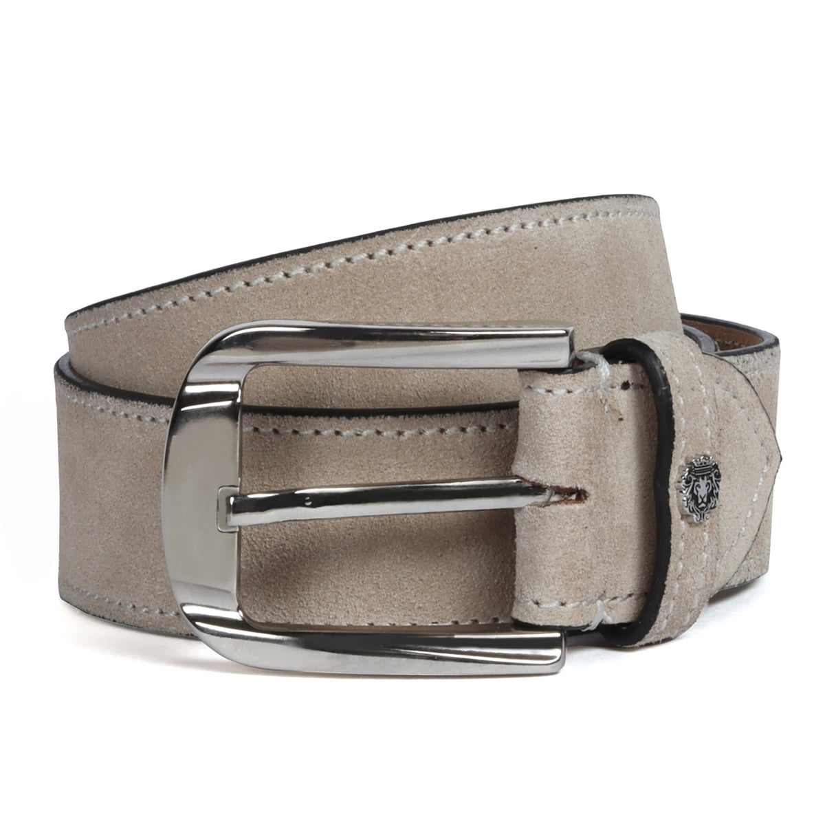 Beige Suede Leather Belt Mini Lion with Silver Finish Buckle Belt