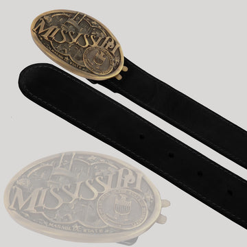 Rich Mississippi Culture Inspired Buckle Black Leather Belt by Brune & Bareskin
