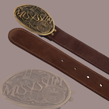 Rich Mississippi Culture Inspired Buckle Tan Leather Belt