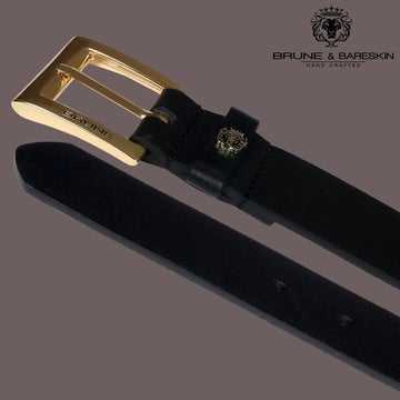 Heavy Duty Belt Black Thick Leather Golden Square Buckle By Brune & Bareskin