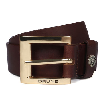 Heavy Duty Thick Belt Dark Brown Leather Golden Square Buckle by Brune & Bareskin